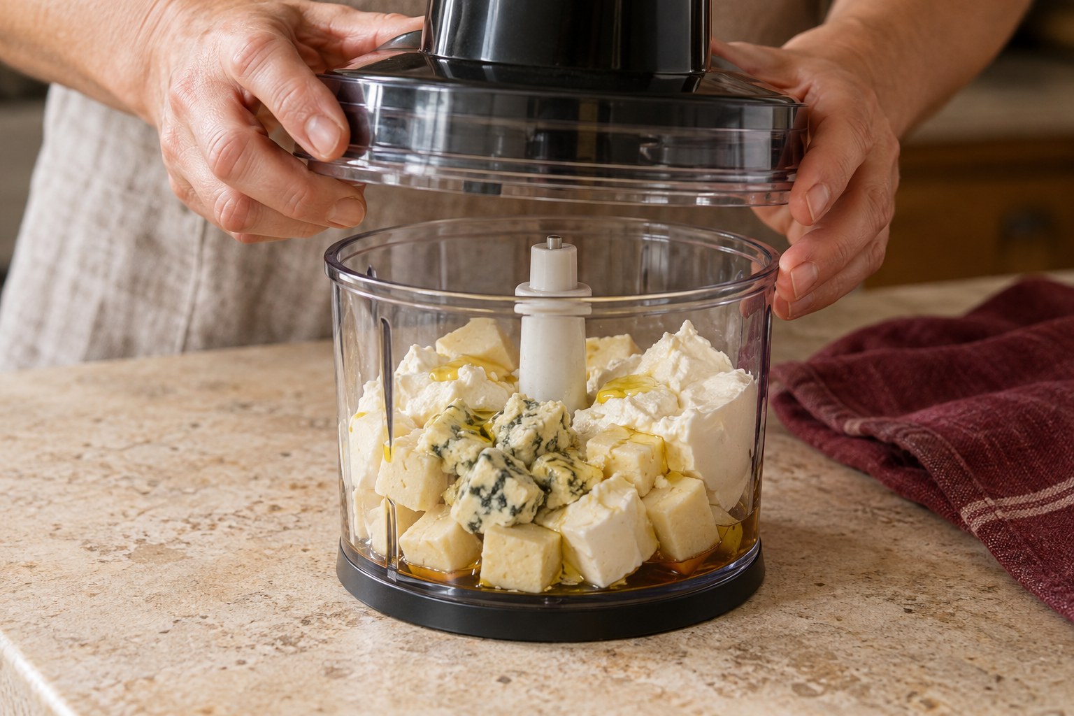 Quesos y mascarpone preparados en la picadora