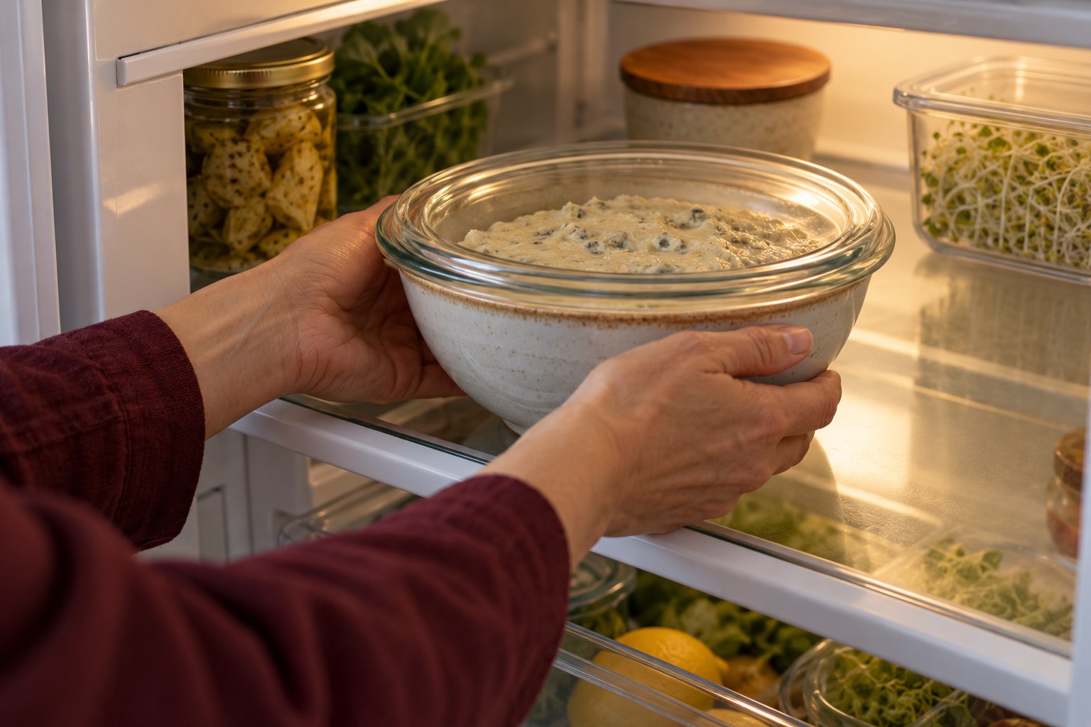 Guardar la crema cubierta en el frigorífico