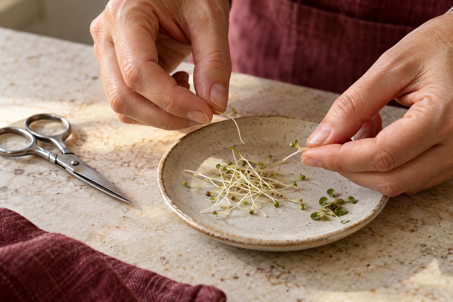 Seleccionar los tallos claros de los brotes de alfalfa